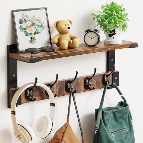 Wall Hooks with Shelf for Coat Rack Hanging in Entryway, Living Room, and Bedroom
| Coat Backpack Key Hanger Wall Mount
