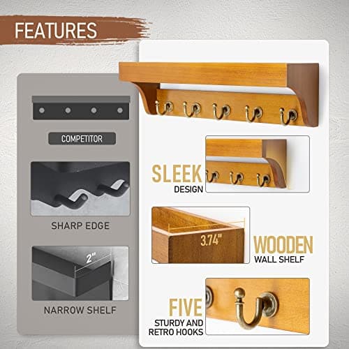 Rebee Vision Farmhouse Mail Rack for Home Decor: Wall Mount Key Holder with Shelf (Light Brown)
