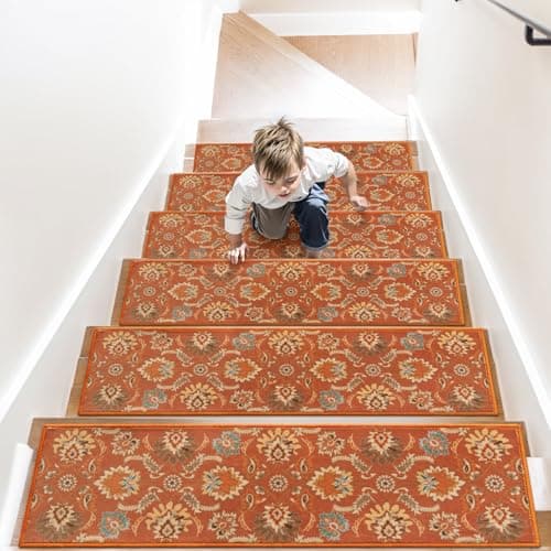 Lahome Non Slip Carpet Stair Treads for Wooden Steps Indoor, 15 Pack 8" X 30", Grey for Kids Pets Elders