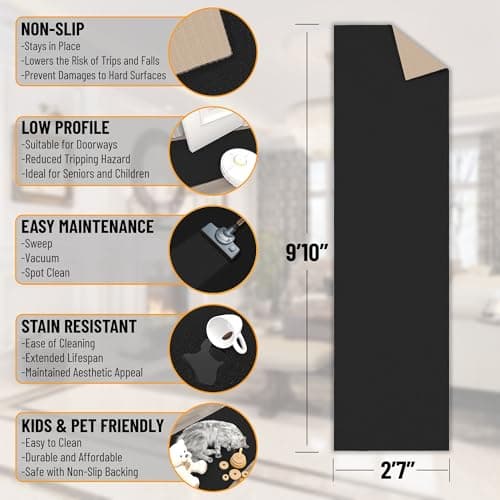Non Slip Solid Area Rugs for Hallways Black OEKO-TEX STANDARD 100
| Easy to Clean Laundry Rug Runner for Living Room Bl