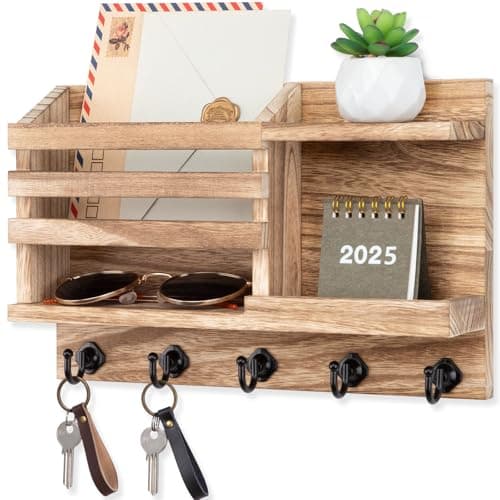 Nekon Black Wooden Key Holder for Wall entrada hall Rustic Home Decor 5 Hooks Organizer