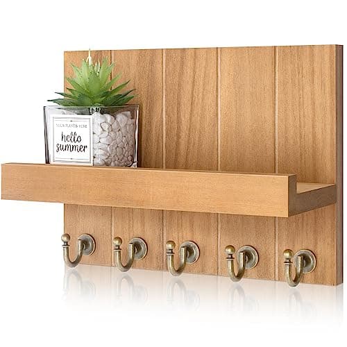 Rustic Key Holder with Shelf for Farmhouse Decor - Living Room Organizing Hook (Retro Brown, |54" D x 10" W x 7.28" H)