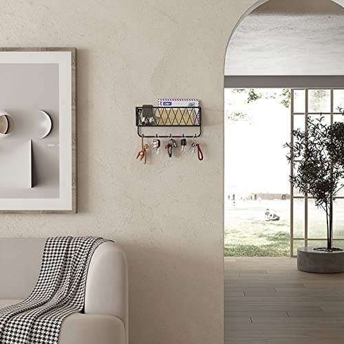 OROPY Entryway Mail Holder for Key Hooks
| Wall Mounted Matte Black Metal Wire Mesh Storage Basket
| Easy to Organize L