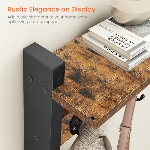 Homede Coat Rack with Wall Mount, Rustic Brown Black, 24 Inch Long Entryway Wall Shelf with Hooks, Wood Hanger with Stor