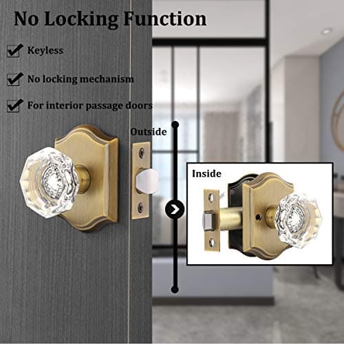 Gobrico Heavy Duty Crystal Glass Door Knobs 6 Pack for Interior Room Keyless Snowflake Handle Antique Brass Finish
| Go