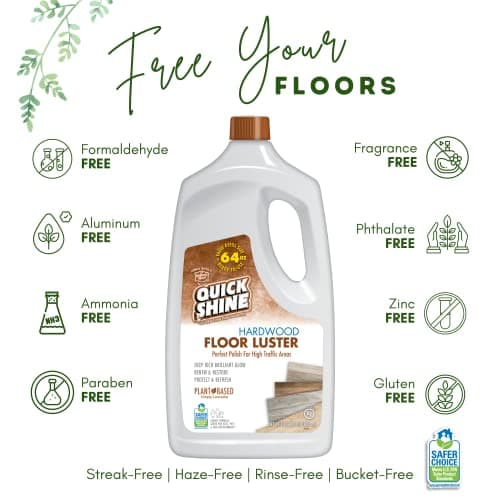 Quick Shine Plant-Based Hardwood Floor Cleaner & Polish 64oz, 2Pk | Carnauba Wax | Simply Squirt & Spread | No Refinish