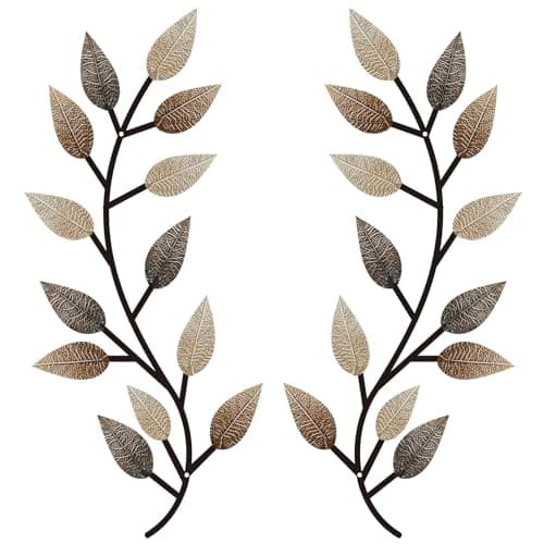 Zhengmy Vintage Brown Metal Tree Leaf Wall Decor for Living Room and Hallway Outdoor Decoration(2 Pieces)