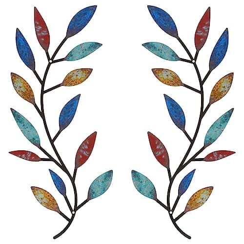Zhengmy Vintage Brown Metal Tree Leaf Wall Decor for Living Room and Hallway Outdoor Decoration(2 Pieces)