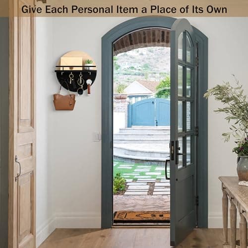Wall Decorative Key Holder with Shelf and Hooks - Rustic Home Decor for Mail Organization and Entryway Organization
| M