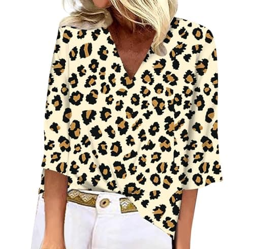 Women's Animal Leopard Print 3/4 Sleeve V Neck Summer Floral Boho Trendy Tops
| Women's Leopard Print 3/4 Sleeve V Neck