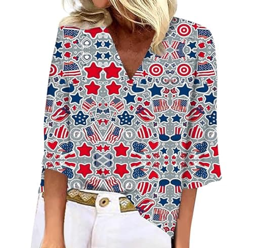 BIVENANT Women's Patriotic 3/4 Sleeve American Flag Shirt V-Neck for 4th of July Party
BIVENANT Women's Patriotic 3/4 Sl