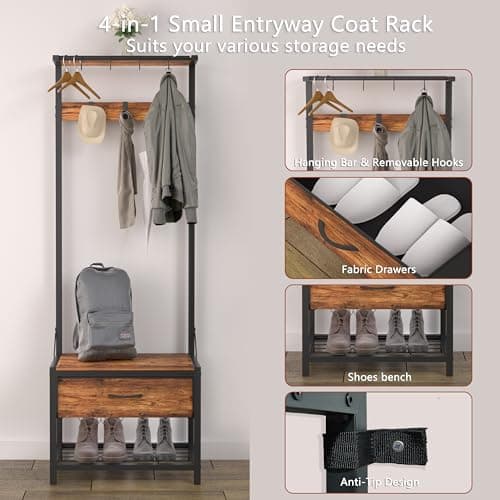 LUMTOK Multi-Purpose Hall Tree Organizer for Living Room and Bedroom (Rustic Brown)
| LUMTOK Hall Tree with Bench and S