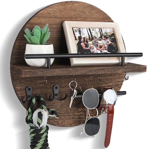 Wall Decorative Key Holder with Shelf and Hooks - Rustic Home Decor for Mail Organization and Entryway Organization
| M