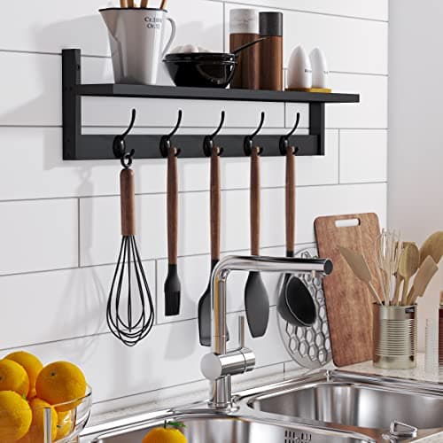 BAMEOS Black Wall-Mounted Shelf with Hooks for Bathroom and Living Room
| BAMEOS 28.9 Inch Black Entryway Hanging Shelf