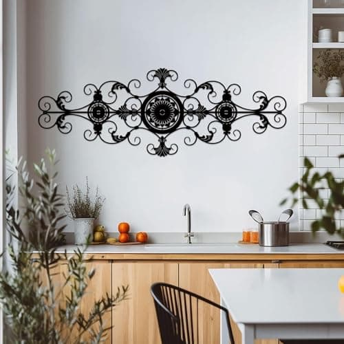 Ruelen Metal Scroll Wall Decor Rustic Iron Wall Medallion for Home Living Room Decor Small Traditional Metal Scroll ArtA