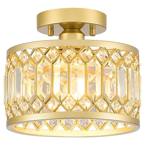 Crystal Ceiling Light Fixture, Modern Semi Flush Mount Gold Lighting Fixtures for Hallway and Kitchen
Crystal Ceiling Li