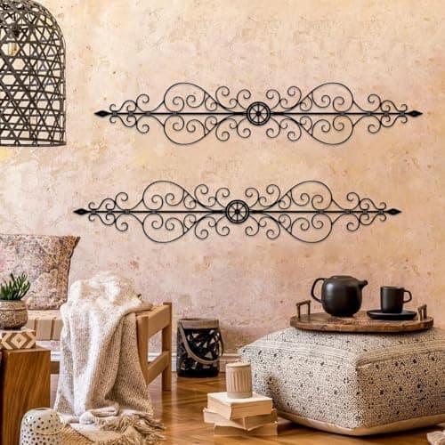 Ruelen Metal Scroll Wall Decor Rustic Iron Wall Medallion for Home Living Room Decor Small Traditional Metal Scroll ArtA