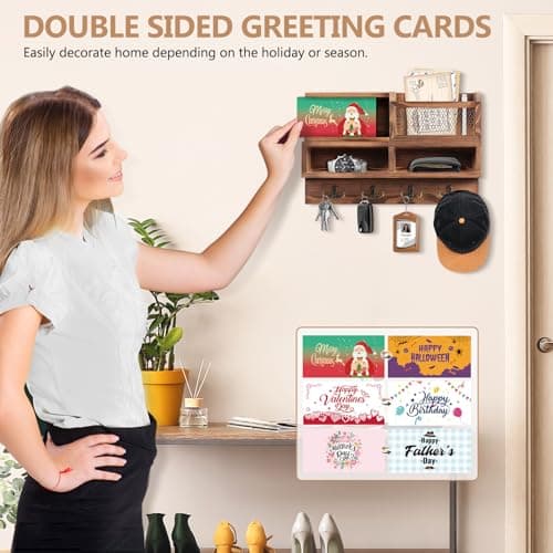 Wooden Mail and Key Holder Wall Mount with Chalkboard and Mirror Brown 8 Hooks 3 Cards Type 1  
Wooden Mail Key Organize