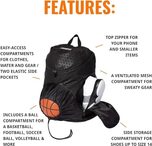 Point 3 Road Trip |0 Backpack | Basketball Backpack with Drawstring Closure and Ventilated Mesh Shoe Pocket Compartment