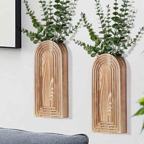 2 Pack Black Wooden Wall Vase Set for Modern Farmhouse & Boho Decor - Entryway, Hallway, Bathroom, Living Room, Dining R