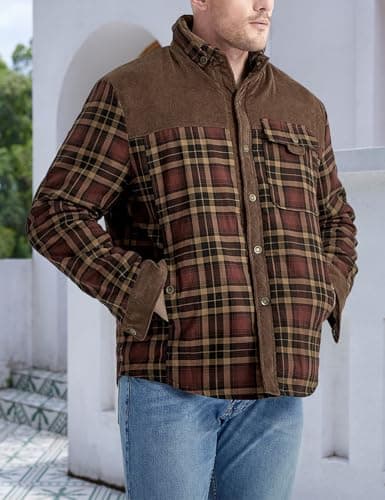Gihuo Men's Long Sleeve Sherpa Lined Warm Flannel Plaid Jacket for Outdoor Activities
| Gihuo Men's Button Down Fleece