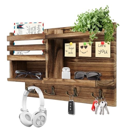 Solid Wood Wall Mount Key Holder and Mail Organizer (Burnt Brown)
| Self Adhesive or Drill Mounted 8 Hook Key Rack (Bur
