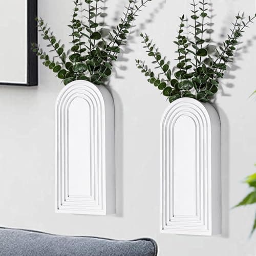 2 Pack Black Wooden Wall Vase Set for Modern Farmhouse & Boho Decor - Entryway, Hallway, Bathroom, Living Room, Dining R