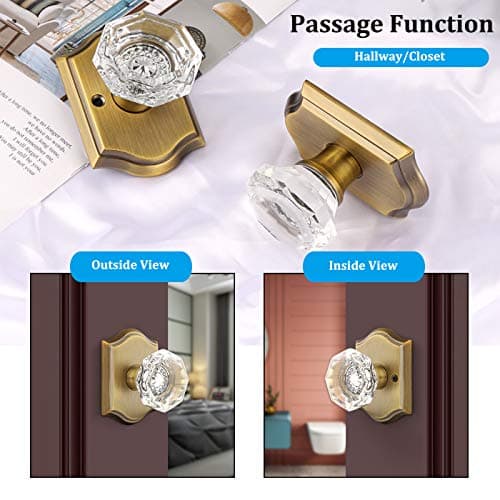 Gobrico Heavy Duty Crystal Glass Door Knobs 6 Pack for Interior Room Keyless Snowflake Handle Antique Brass Finish
| Go