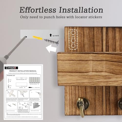CypherX Decorative Key Holder Wall Mount - Farmhouse Wood Organizer for Entryway
| CypherX Wall Mount Key and Mail Hold