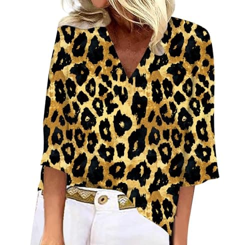 Women's Animal Leopard Print 3/4 Sleeve V Neck Summer Floral Boho Trendy Tops
| Women's Leopard Print 3/4 Sleeve V Neck