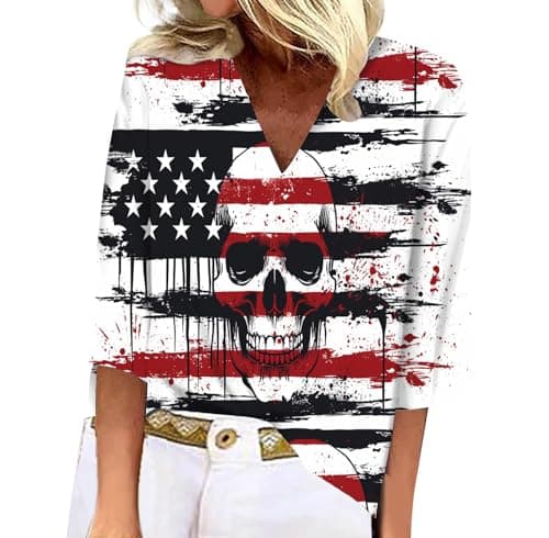 BIVENANT Women's Patriotic 3/4 Sleeve American Flag Shirt V-Neck for 4th of July Party
BIVENANT Women's Patriotic 3/4 Sl