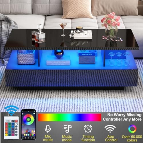 High Glossy Modern Black LED Coffee Table w/ App Control & 60,000-Color Lights for Living Room
| High Glossy Modern Bla