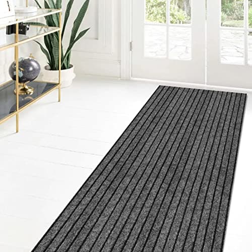 ZGR Custom Size Runner Rug 2 ft x 6 ft Gray with Black Stripe Non-Slip Rubber Backing for Hallway Kitchen Garage Laundry