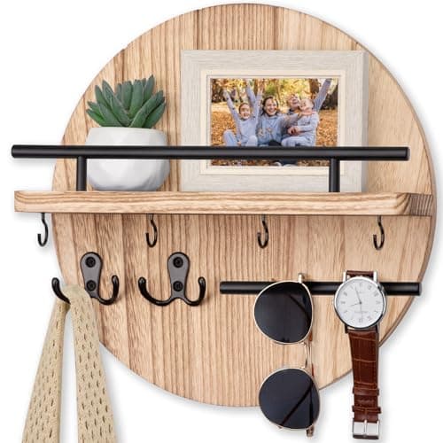 Nekon Black&Gold Rustic Mail Organizer with Shelf and Hooks for Hall Kitchen Entryway