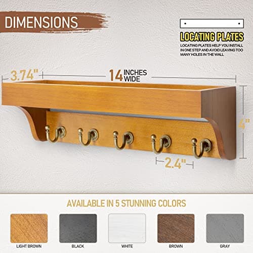 Rebee Vision Farmhouse Mail Rack for Home Decor: Wall Mount Key Holder with Shelf (Light Brown)