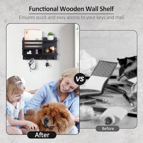 Nekon Black Wooden Key Holder for Wall entrada hall Rustic Home Decor 5 Hooks Organizer