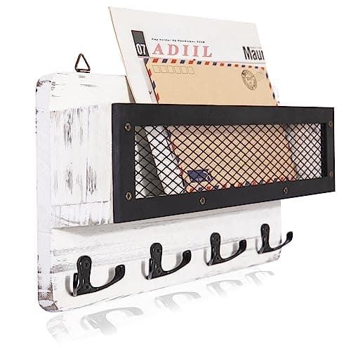 ADILIL Wooden Wall Mount Key Rack Organizer for Entryway and Hallway, Rustic Design with 4 Double Key Hooks, Decorative