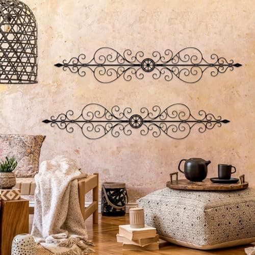 Ruelen Metal Scroll Wall Decor Rustic Iron Wall Medallion for Home Living Room Decor Small Traditional Metal Scroll ArtA