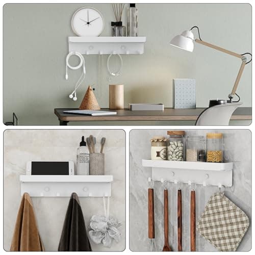 Rustic Key and Mail Organizer Wall Key Holder 6 Key Hooks with Shelf, White Metal Small Key Rack
| Wall Mount Key Organ