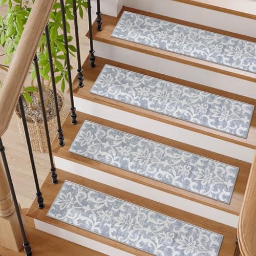 Lahome Non Slip Carpet Stair Treads for Wooden Steps Indoor, 15 Pack 8" X 30", Grey for Kids Pets Elders