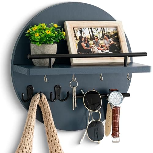 Wall Decorative Key Holder with Shelf and Hooks - Rustic Home Decor for Mail Organization and Entryway Organization
| M