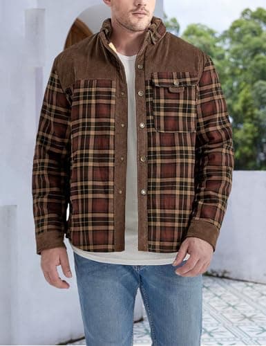Gihuo Men's Long Sleeve Sherpa Lined Warm Flannel Plaid Jacket for Outdoor Activities
| Gihuo Men's Button Down Fleece