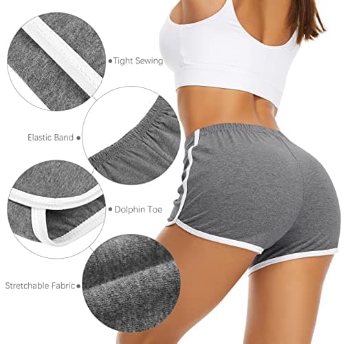 URATOT 7 Pack Cotton Shorts for Women: Athletic Gym and Yoga Shorts with Dolphin Booty Design