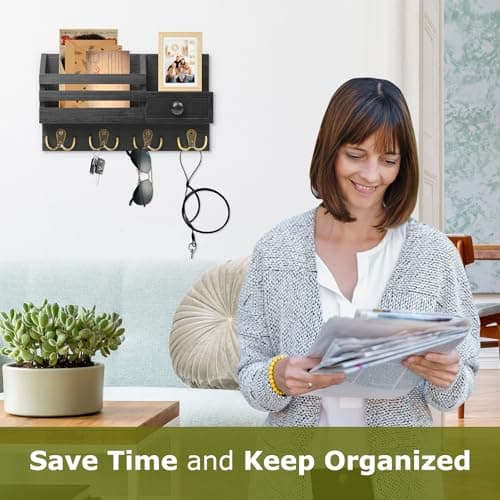 Black Wooden Adhesive Mail and Key Organizer with Drawer for Wall Mount
| Wall Mount Wooden Adhesive Key Holder with Dr