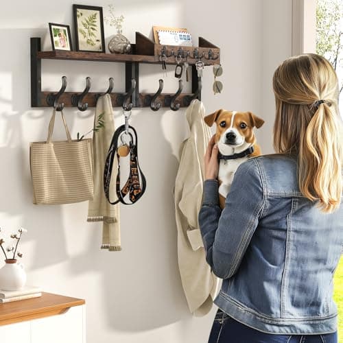 Rustic Brown 29" 4 in 1 Coat and Key Hanger Coat Rack with 11 Metal Hooks for Entryway and Living Room  
Rustic Brown 29