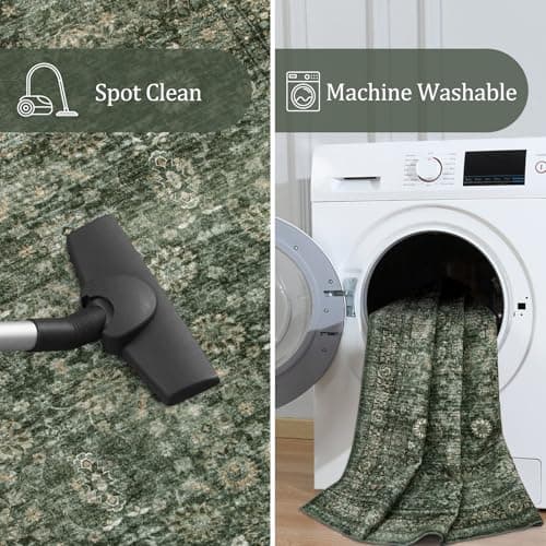 Morebes 2x6 Vintage Washable Dark Green Kitchen Runner Rug for Living Room and Bedroom - Non Shedding Soft Non Slip Boho