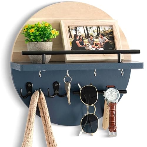 Wall Decorative Key Holder with Shelf and Hooks - Rustic Home Decor for Mail Organization and Entryway Organization
| M