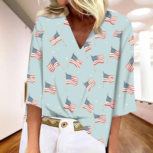 BIVENANT Women's Patriotic 3/4 Sleeve American Flag Shirt V-Neck for 4th of July Party
BIVENANT Women's Patriotic 3/4 Sl