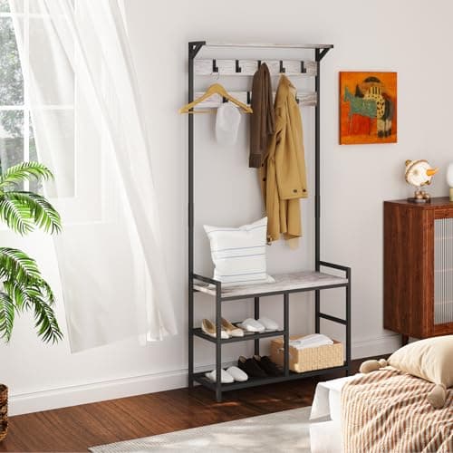 HOMEKOKO Entryway Storage Bench with Coat Rack, Wood Look Hall Tree (Black & Greige)  
HOMEKOKO Wood Look Entryway Stora