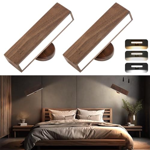 Wireless Dimmable Battery Operated Led Wall Sconces 2 Pack for Bedroom (Black Walnut)  
Rechargeable 3 Color Temperature
